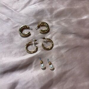 Elegant Gold and Pearl Hoop Earrings Set
